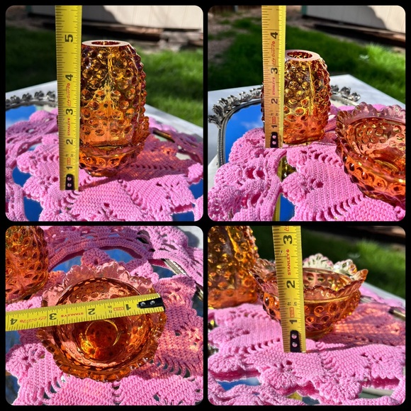 Vintage Fenton Amber Glass Hobnail Fairy Lamp Candle Holder, 2 pc, approx 4.75" - Picture 14 of 14